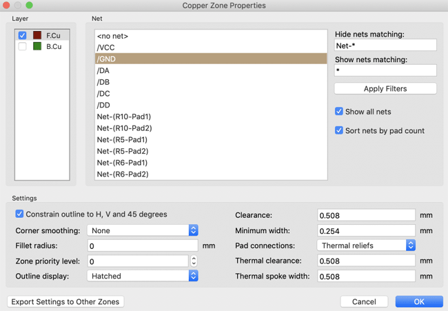 PCB Tracking Parameters in KiCad